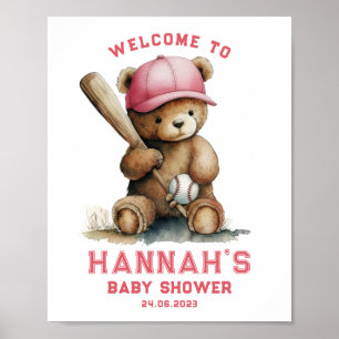 Teddybjörn Basebollspelare Pojke Välkommen Baby Sh Poster