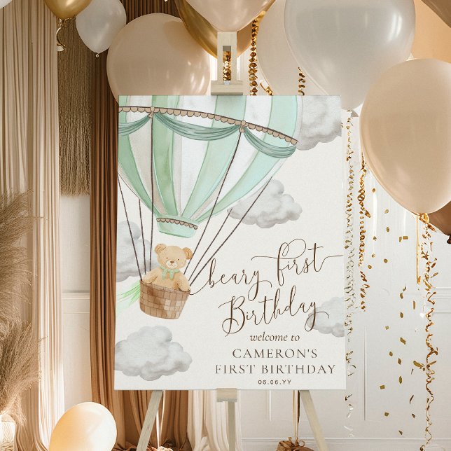 Teddybjörn Beary Mint Första Födelsedags Välkomsts Poster (Skapare uppladdad)