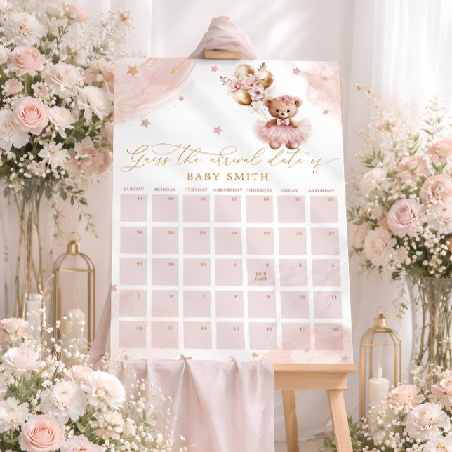 Teddybjörn Bebis Babyshower Gissa Förfallodatum Ka Poster (Skapare uppladdad)