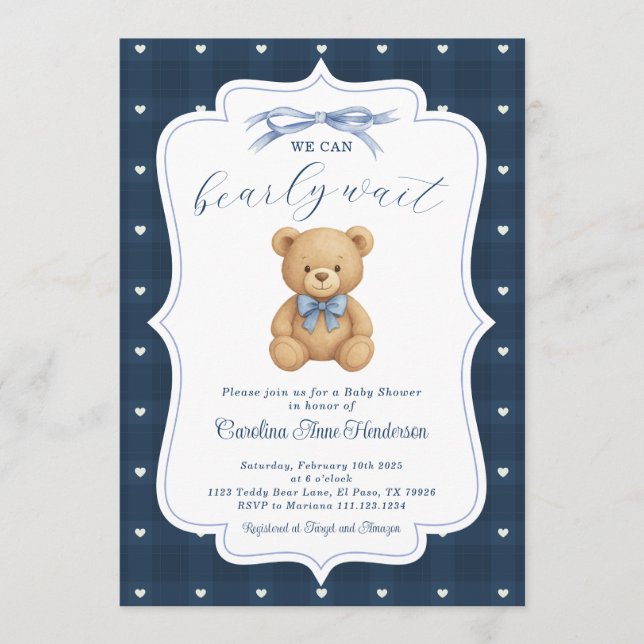 Teddybjörn Bebis Babyshower Inbjudan (Framsida)