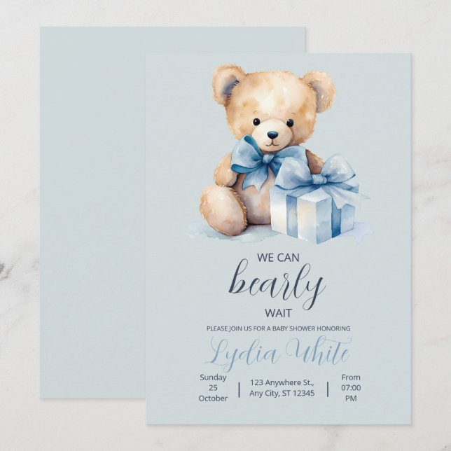 Teddybjörn Bebis Babyshower Inbjudan Kan Nästan In (Fram/baksida)