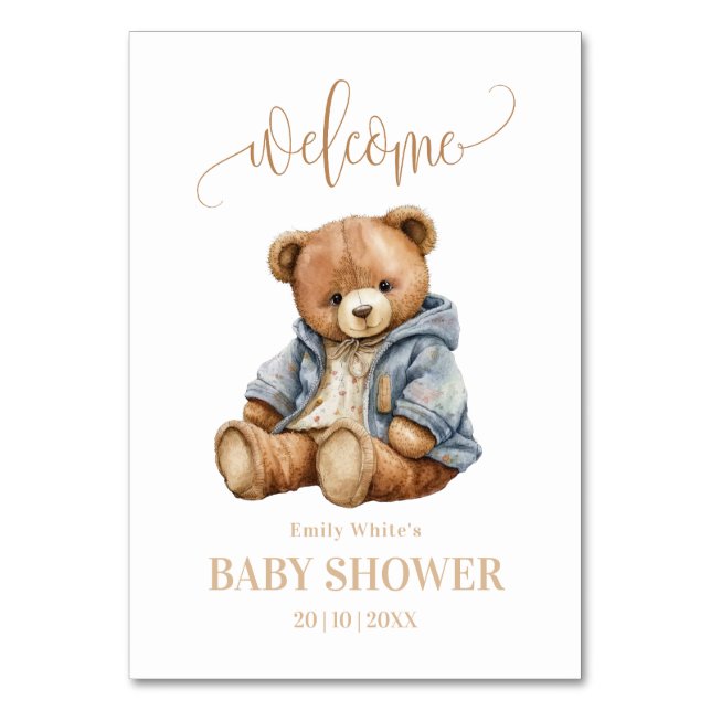 Teddybjörn Bebis Babyshower Inbjudan Kan Nästan In Bordsnummer (Framsidan)