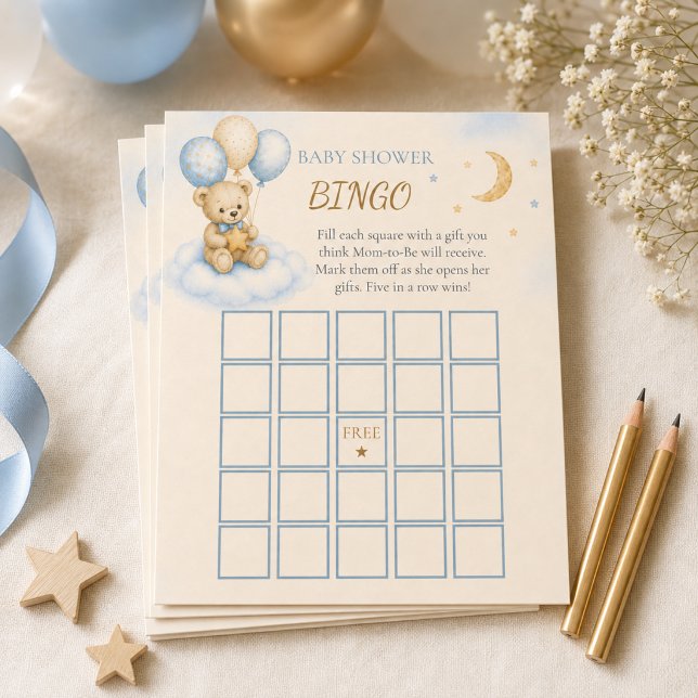Teddybjörn Bebis Bjudning Bingo Spel (Teddy Bear Baby Shower Bingo Game)