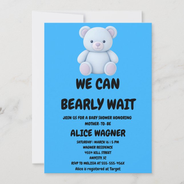 Teddybjörn Bebis Shower Inbjudan (Framsida)