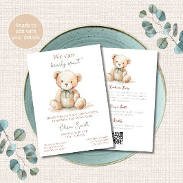 Teddybjörn Bebis Shower Inbjudan Allt i En QR