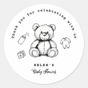 Teddybjörn Bebis Shower Inbjudan, Könsneutral  Runt Klistermärke