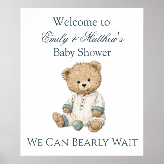 Teddybjörn Bebis Shower Välkomstaffisch Knappast V Poster (Framsidan)
