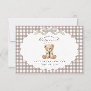 Teddybjörn, Beigefärgad rosett, Brun gingham, Barn Tack Kort