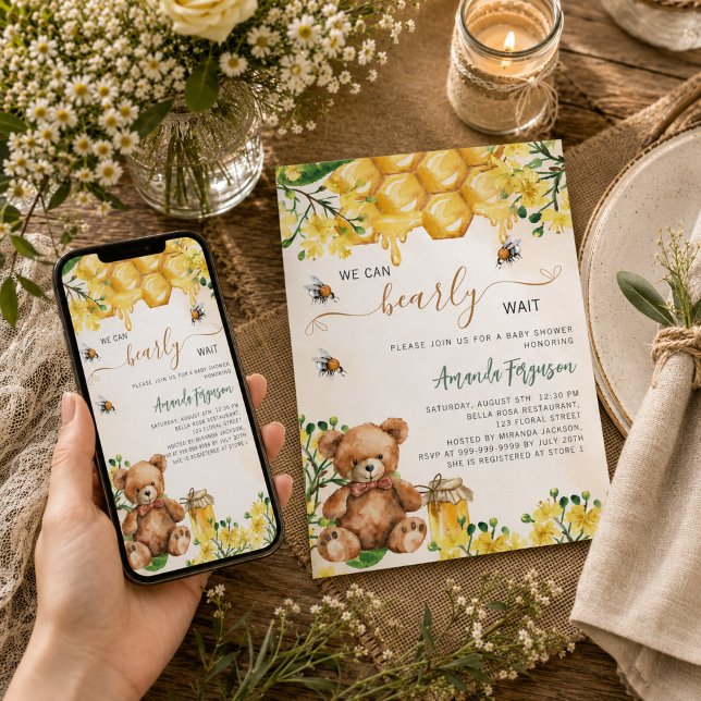 Teddybjörn bin bikupa gul Baby Shower Inbjudningar (Skapare uppladdad)