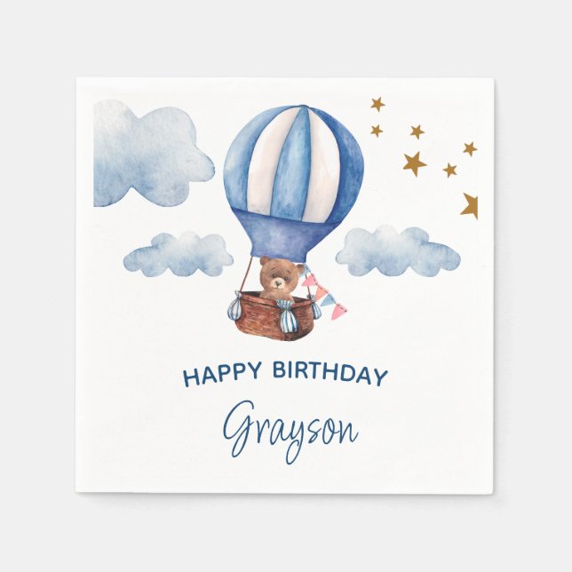 Teddybjörn Blå 1-årsdag Pappersservett (Framsidan)