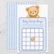 Teddybjörn Blå Babypojke Bebisfest Bingo Spel