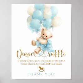 Teddybjörn Blå Ballong Band Baby Pojke Shower Poster