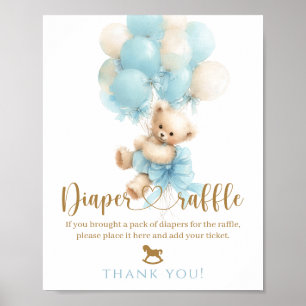Teddybjörn Blå Ballong Band Baby Pojke Shower Poster