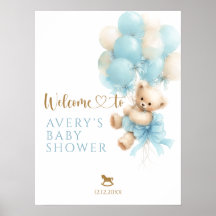 Teddybjörn Blå Ballong Band Baby Pojke Shower