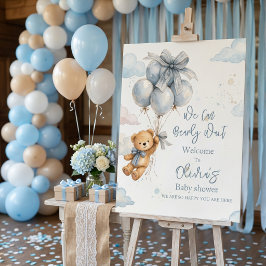 Teddybjörn Blå Ballong Bebis-babyshower välkomstsk