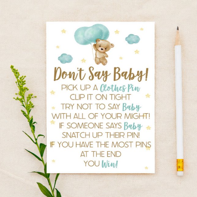 Teddybjörn Blå Ballong Säga Inte Baby Baby Shower  (Skapare uppladdad)