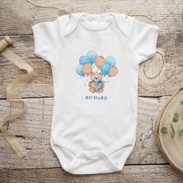 Teddybjörn blå ballonger baby body t shirt