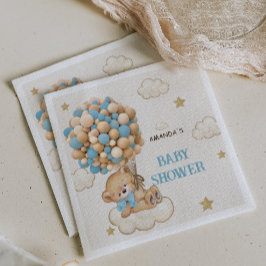 Teddybjörn Blå Ballonger Baby Shower Pappersservett
