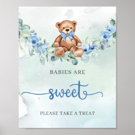 Teddybjörn blå blommig salvia gröna bebisar är söt poster