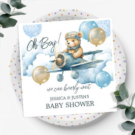 Teddybjörn blå Flygplan Baby Shower Pappersservett