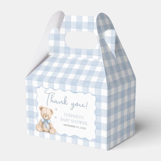 Teddybjörn Blå Gingham Förmånslåda Presentaskar (Framsidan Sidan)
