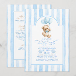 Teddybjörn Blå Ränder Baby Shower Allt-i-ett Inbjudningar
