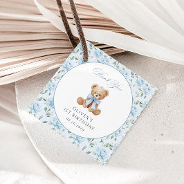 Teddybjörn, Blå slinga, Blå blommor, Första födels Gåvor Etiketter