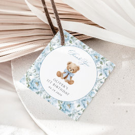 Teddybjörn, Blå slinga, Blå blommor, Första födels Gåvor Etiketter