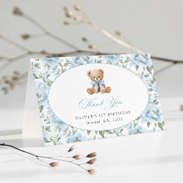 Teddybjörn, Blå slinga, Blå blommor, Första födels Tack Kort