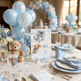 Teddybjörn Blått akvarell Ballong Moln Baby Pojke Bordsnummer