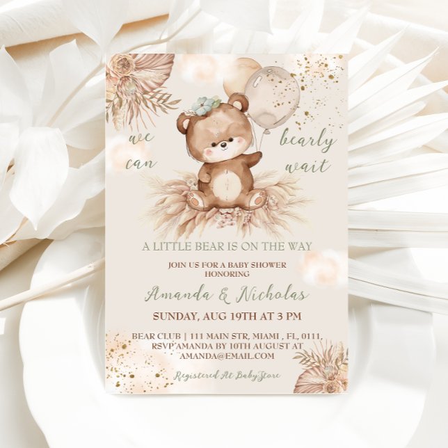 Teddybjörn Boho Bebis Shower  Inbjudningar (Skapare uppladdad)