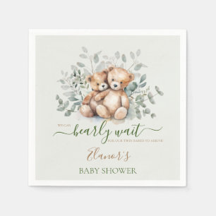 Teddybjörn Boho-tvillingar Könsneutrala Babyshower Pappersservett