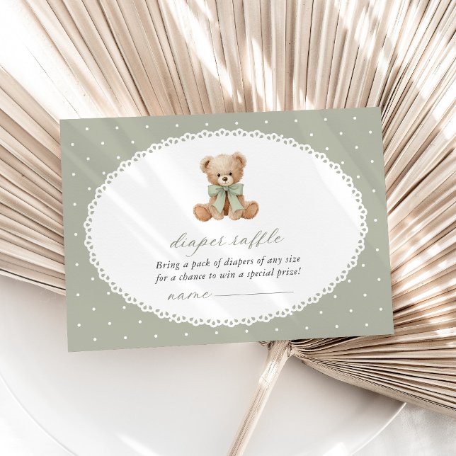 Teddybjörn, Bow, Gröna prickar, blöjlotteri Tilläggskort (Skapare uppladdad)