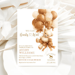 Teddybjörn Brun Ballongslinga Baby Shower Inbjudningar