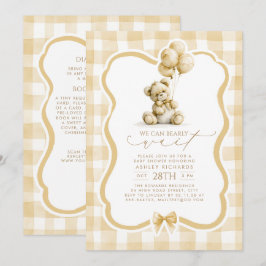 Teddybjörn Brun Rutig Baby Shower Inbjudningar