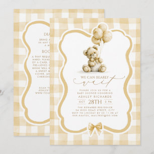 Teddybjörn Brun Rutig Baby Shower Inbjudningar