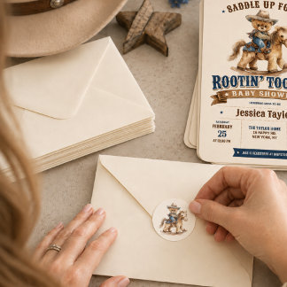 Teddybjörn Cowboy Häst Sväng Vattenfärg Runt Klistermärke