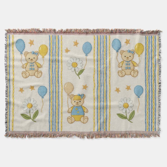 Teddybjörn Daisy Trädgårdsmönster (10) Filt (Framsidan)