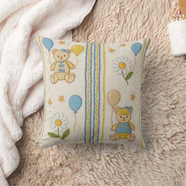 Teddybjörn Daisy Trädgårdsmönster (10) Kudde (Filt)