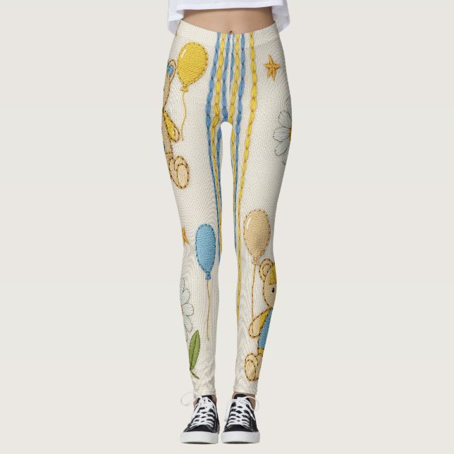 Teddybjörn Daisy Trädgårdsmönster (10) Leggings (Framsida)