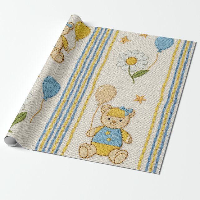 Teddybjörn Daisy Trädgårdsmönster (10) Presentpapper (Utrullad)