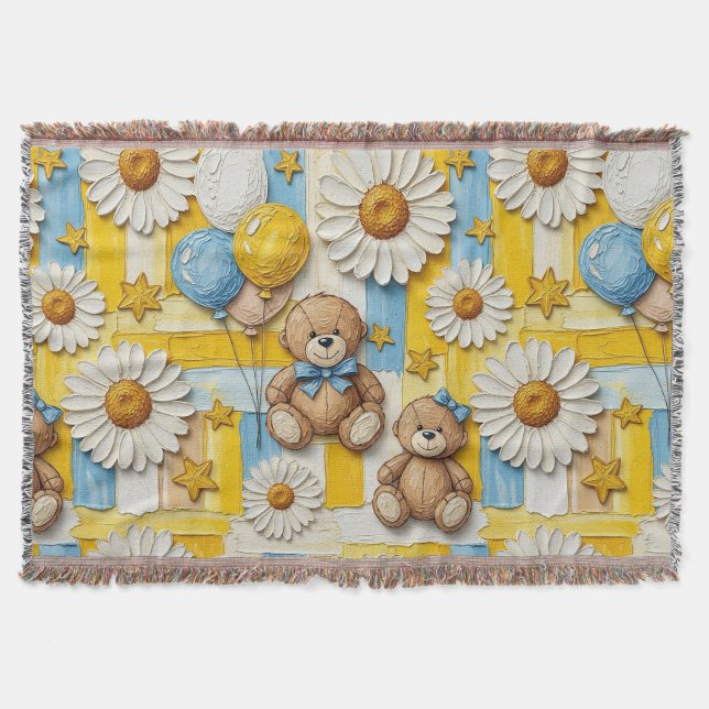 Teddybjörn Daisy Trädgårdsmönster (11) Filt (Framsidan)
