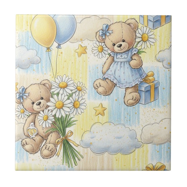 Teddybjörn Daisy Trädgårdsmönster (11) Kakelplatta (Framsidan)