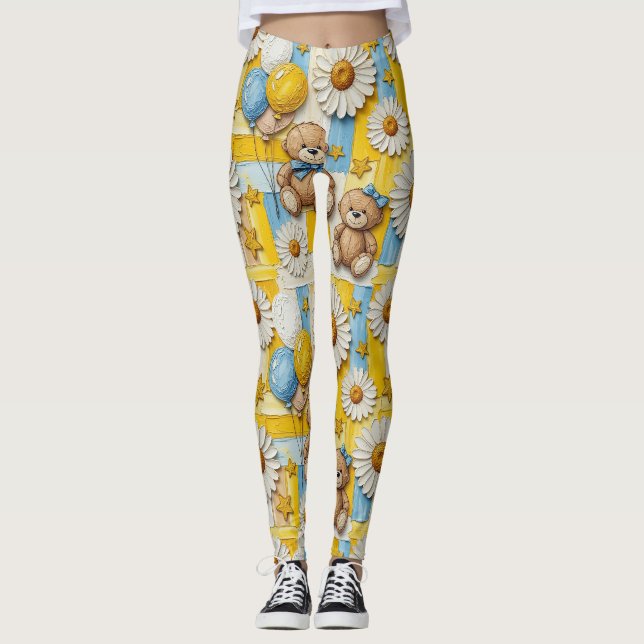 Teddybjörn Daisy Trädgårdsmönster (11) Leggings (Framsida)