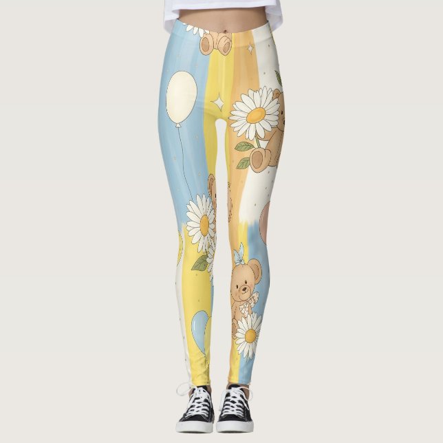 Teddybjörn Daisy Trädgårdsmönster (12) Leggings (Framsida)
