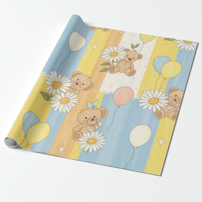 Teddybjörn Daisy Trädgårdsmönster (12) Presentpapper (Utrullad)