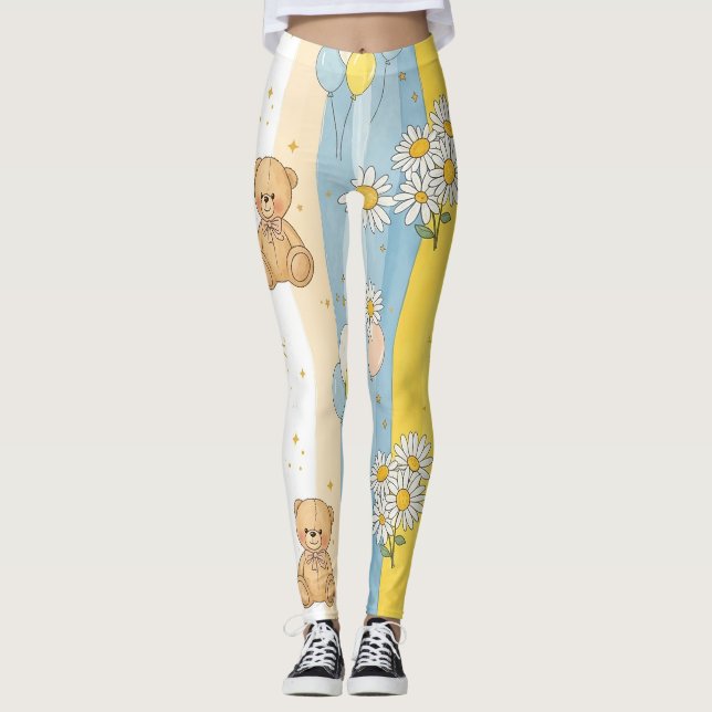 Teddybjörn Daisy Trädgårdsmönster (13) Leggings (Framsida)