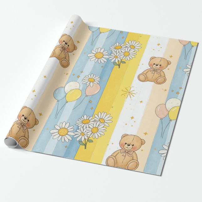 Teddybjörn Daisy Trädgårdsmönster (13) Presentpapper (Utrullad)