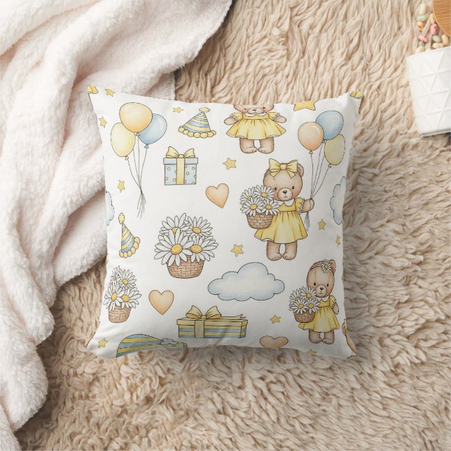Teddybjörn Daisy Trädgårdsmönster (14) Kudde (Filt)