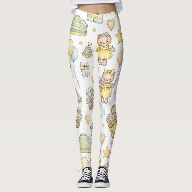 Teddybjörn Daisy Trädgårdsmönster (14) Leggings (Framsida)